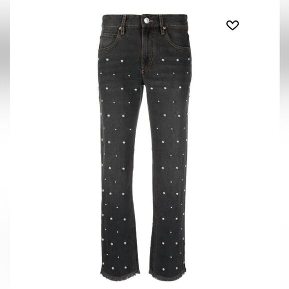 NWT Isabel Marant Pearl Bead Embellished Straight Leg Jeans Black Sz 36/ Small - Picture 15 of 16